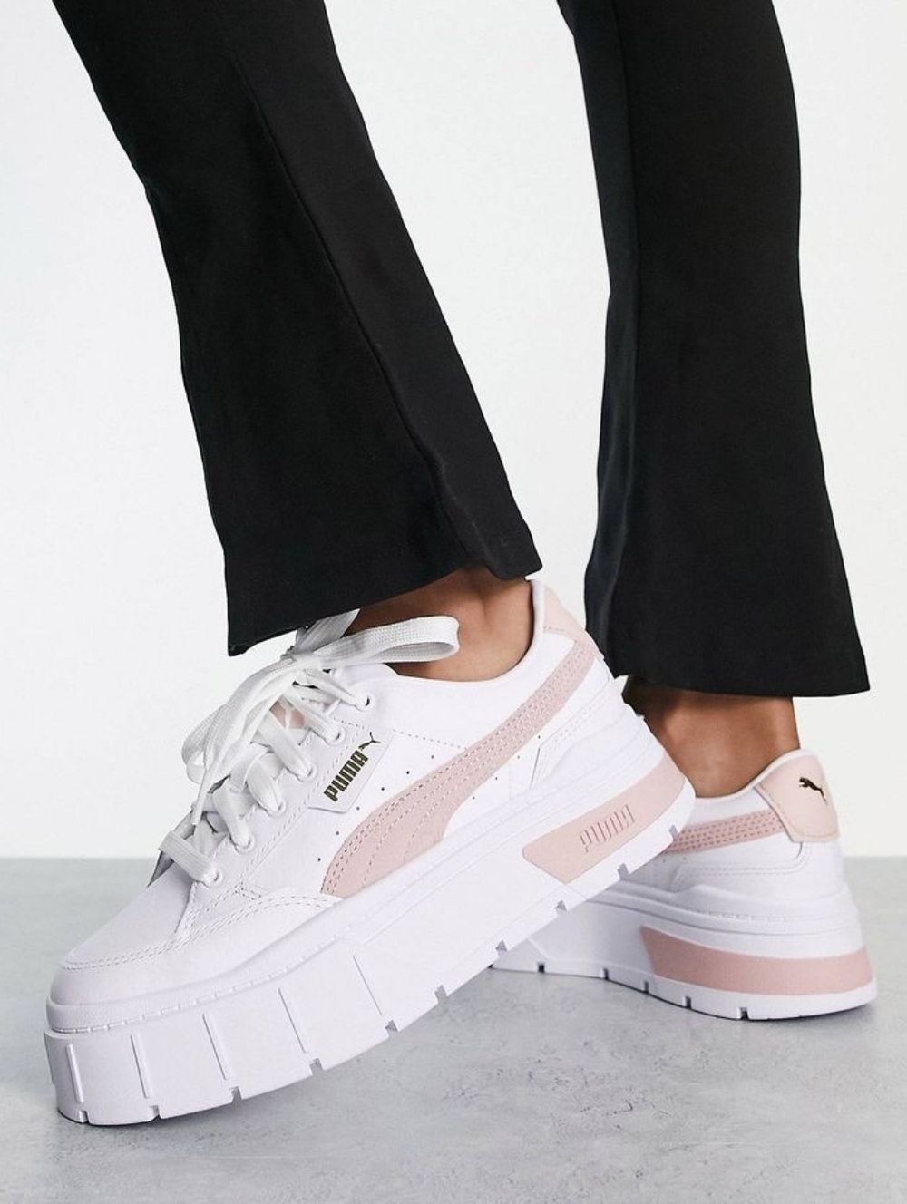 PUMA Mayze White Sneakers with Blush Pink Accent
